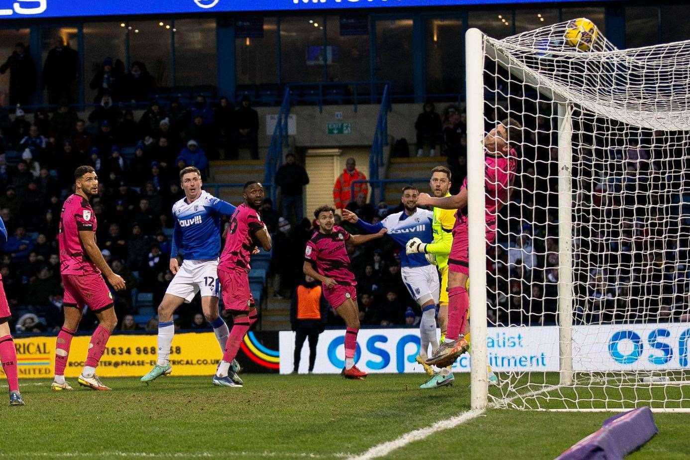 Oli Hawkins scores for Gillingham before Forest Green Rovers fight back Picture: Beau Goodwin