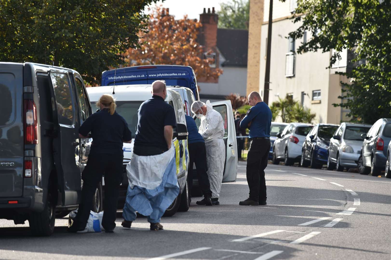 Police officers in forensic suits at the Belfairs Methodist Church in Eastwood Road North (Nick Ansell/PA)