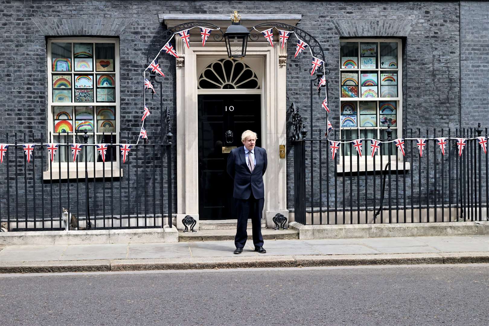 Prime Minister Boris Johnson outside Downing Street in London, to mark the anniversary (Jon Bond/The Sun/PA)