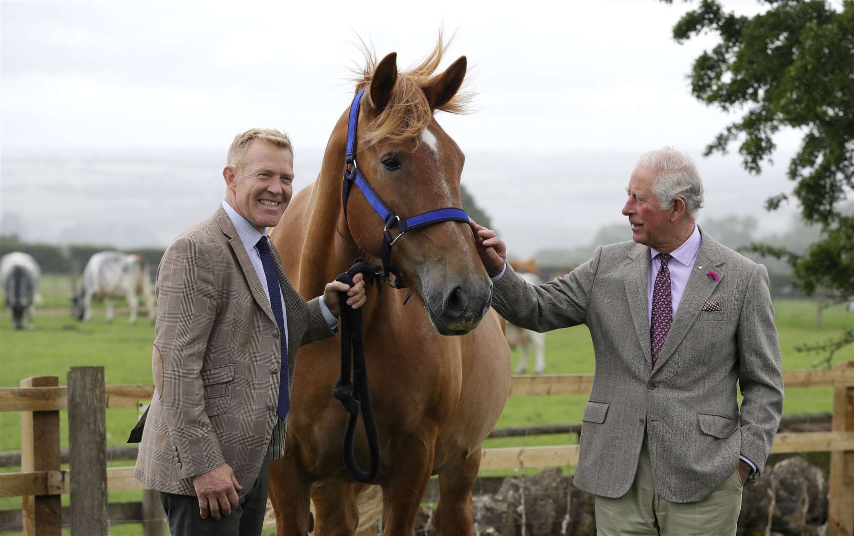 Charles meets Adam Henson and Victoria (Kirsty Wigglesworth/PA)