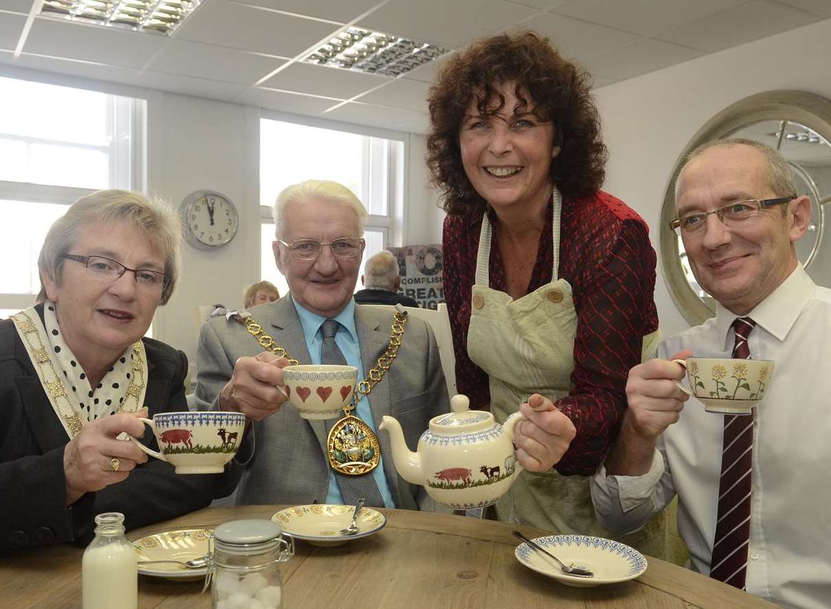 Mayoress Brenda Bobbin and Mayor of Swale Cllr George Bobbin with Lisa Blundell and Simon Reynolds at the opening of the new coffee shop