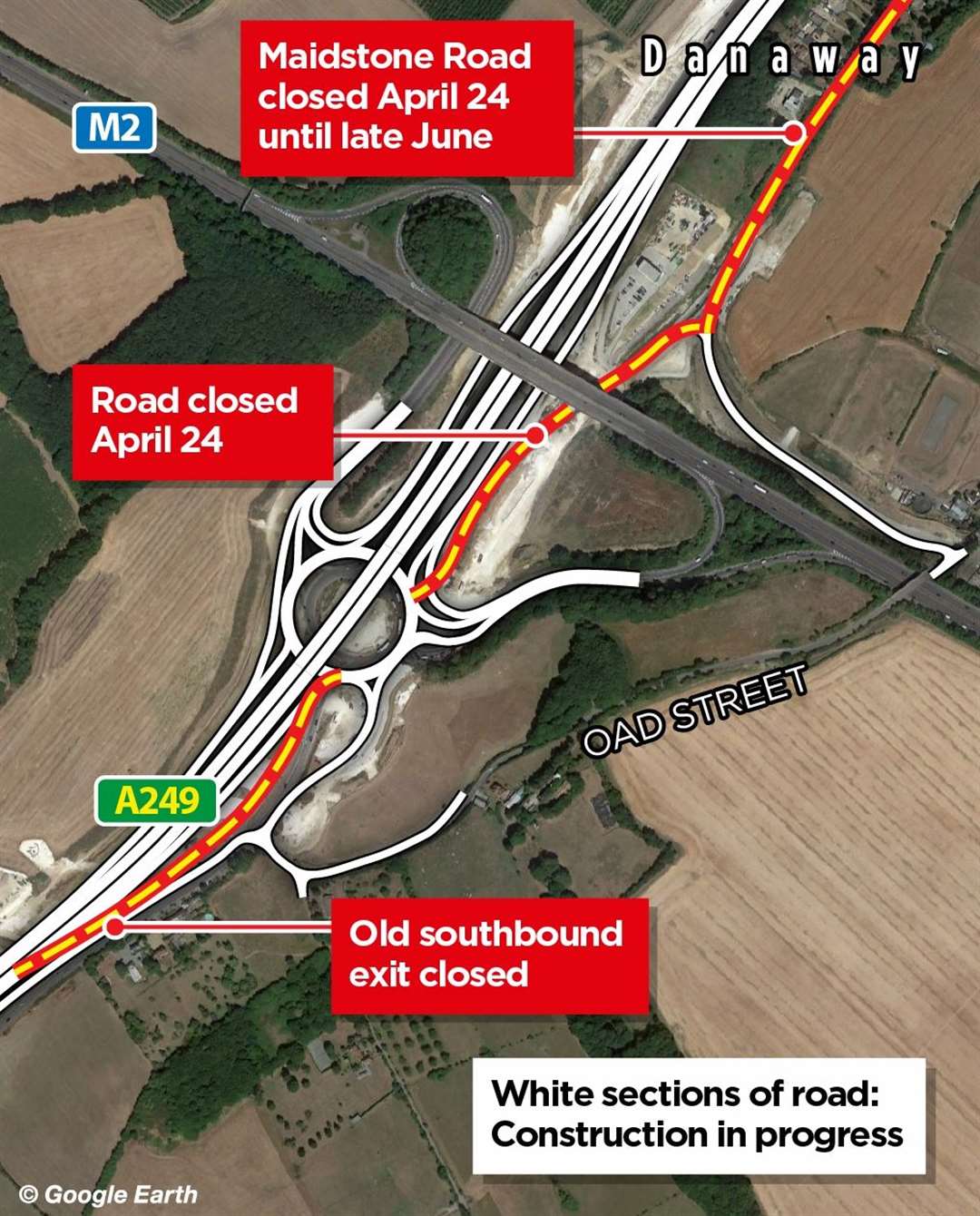 Chestnut Street and Maidstone Road to close for two months as M2