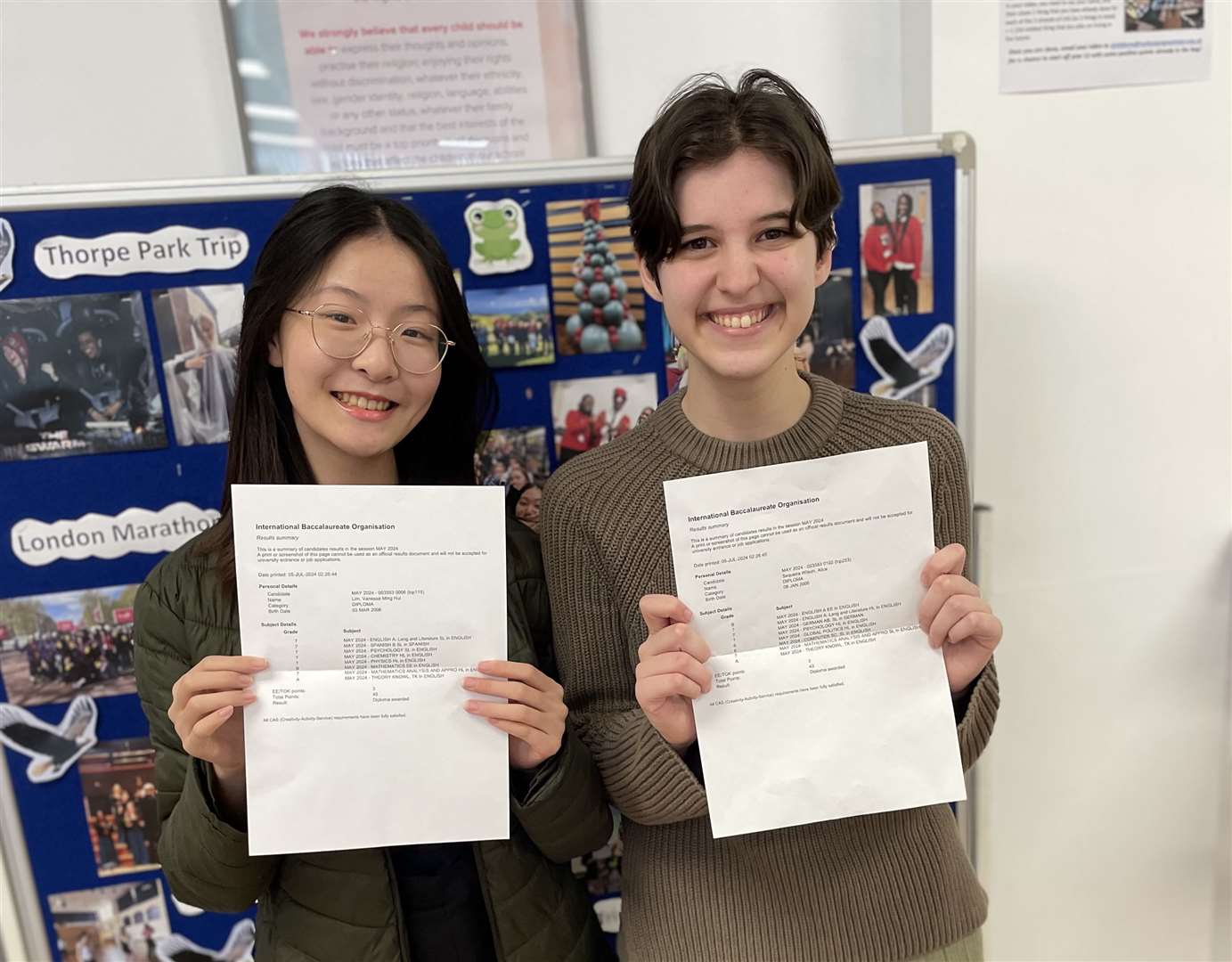 Vanessa Lim (left) achieved full marks in her International Baccalaureate studies, while Alice Wilson was just two marks off at Rochester Grammar School. Picture: Rochester Grammar School