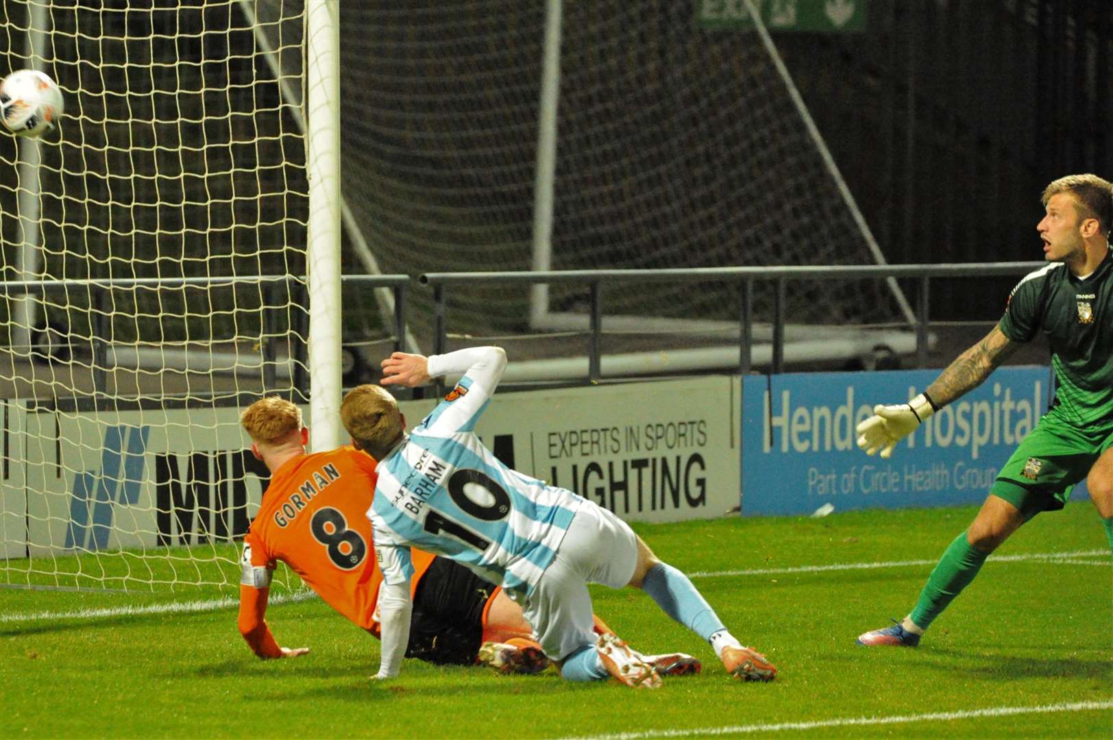 Jack Barham makes it 1-1 at Barnet but Maidstone ended up losing 4-3. Picture: Steve Terrell