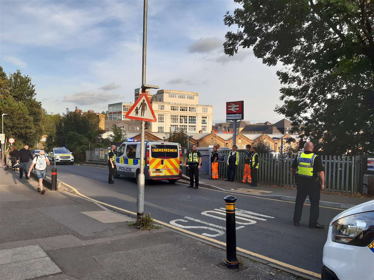 Police at Maidstone Barracks this afternoon