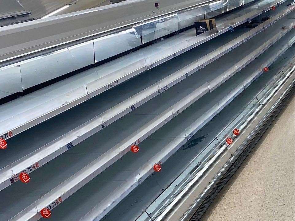 Shelves at Tesco last night after staff couldn't restock the shelves