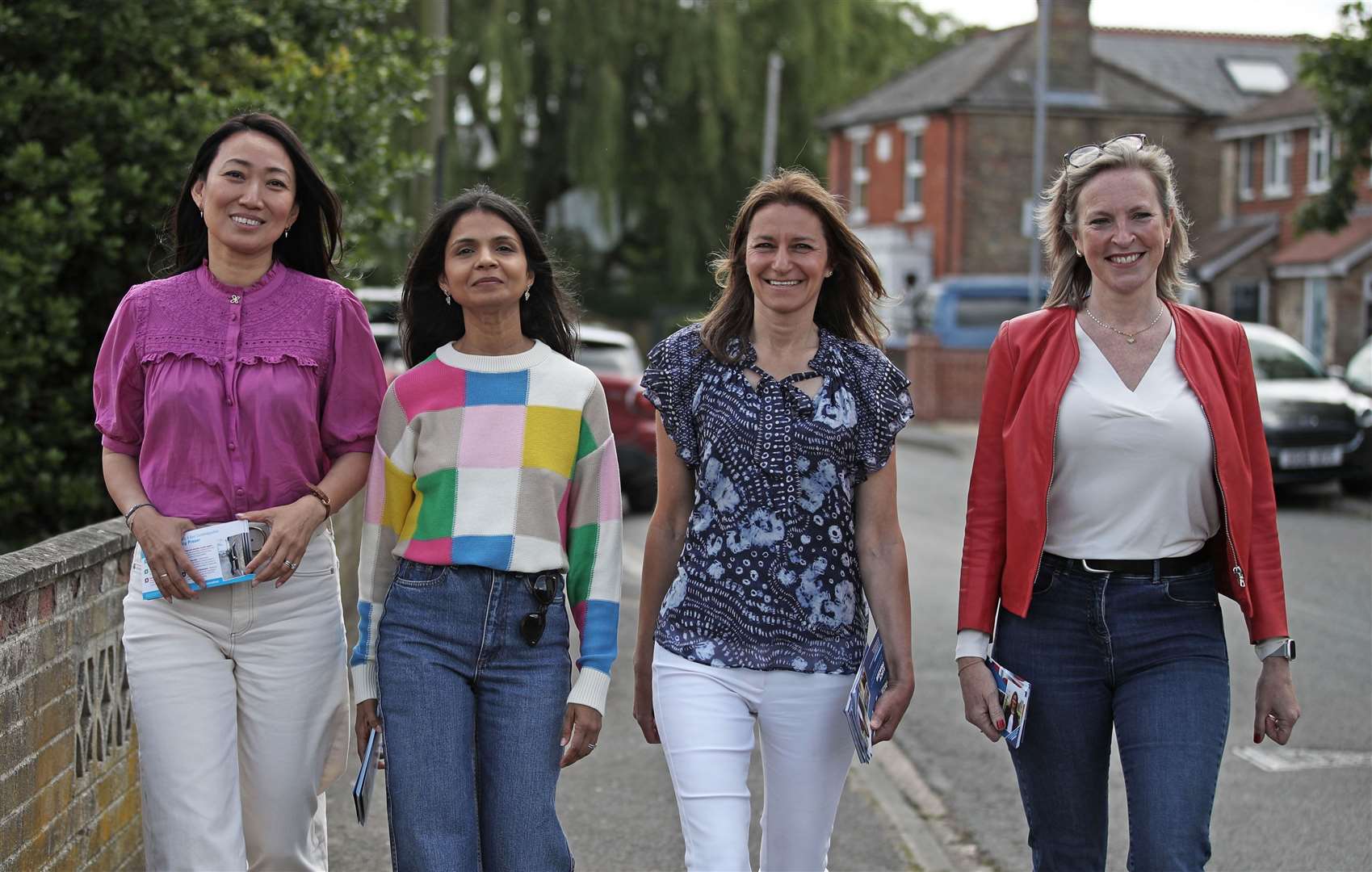 Lucia Hunt, wife of Chancellor Jeremy Hunt, Akshata Murty wife of Prime Minister Rishi Sunak, Culture Secretary Lucy Frazer and Susie Cleverly wife of Home Secretary James Cleverly out campaigning in Fordham, Suffolk (Chris Radburn/PA)