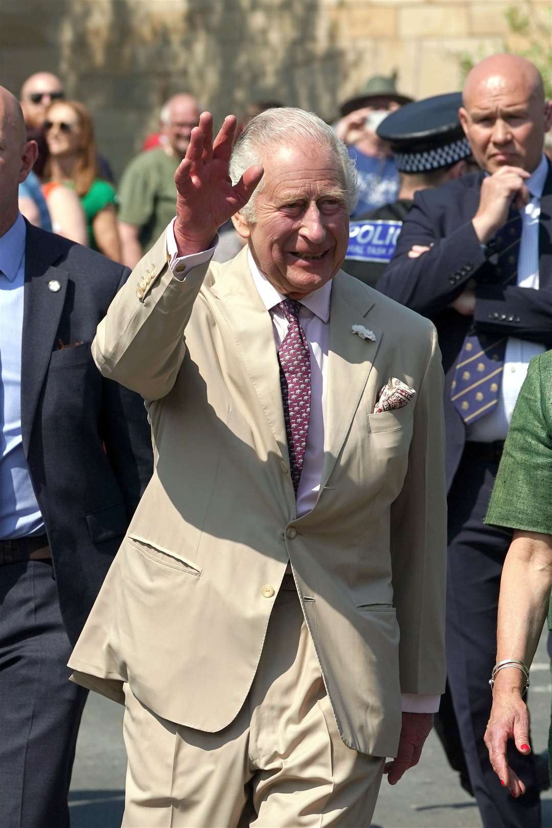 Hundreds of people had gathered in the hot sunshine to greet the King (Owen Humphreys/PA)