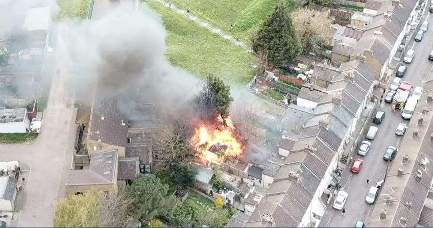 Drone footage of the blaze in Hartington Street. Supplied by Ben Boardman