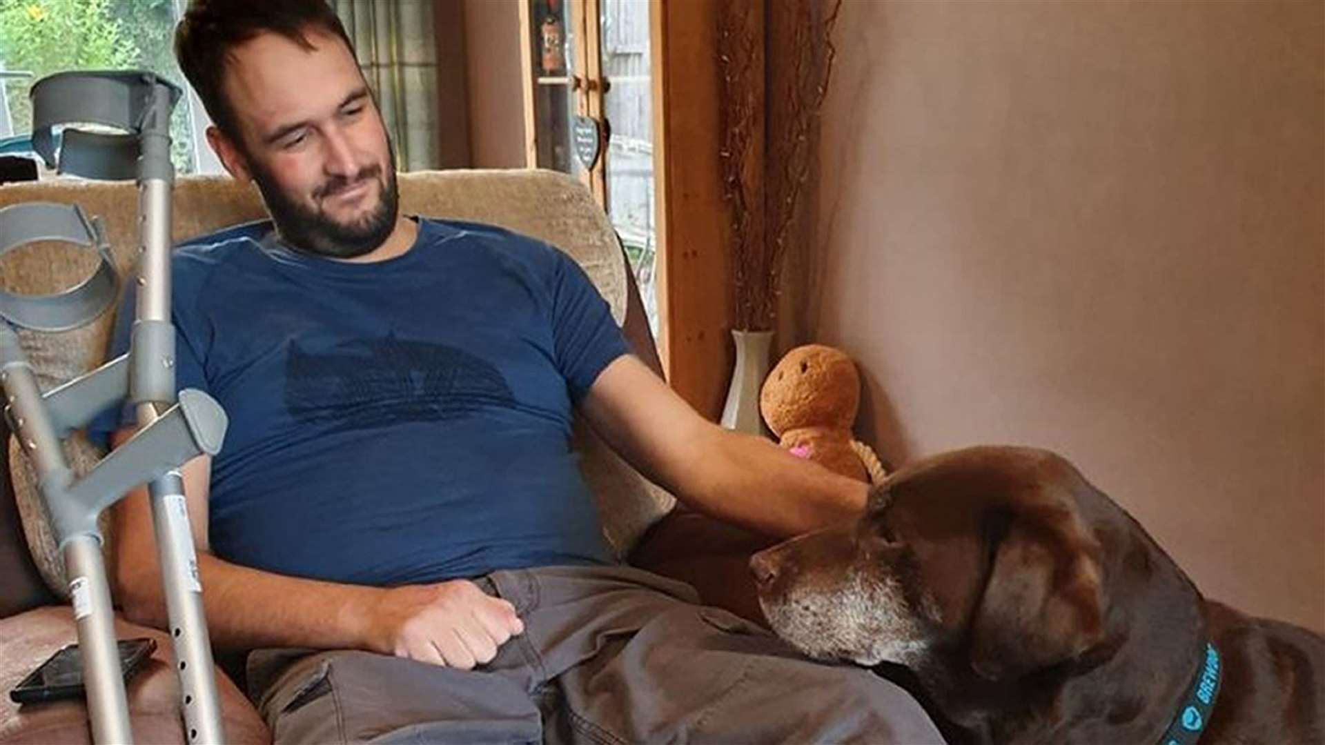 Pc Gareth Phillips pictured at home during his recovery after he suffered what were initially life-threatening injuries (West Midlands Police/PA)