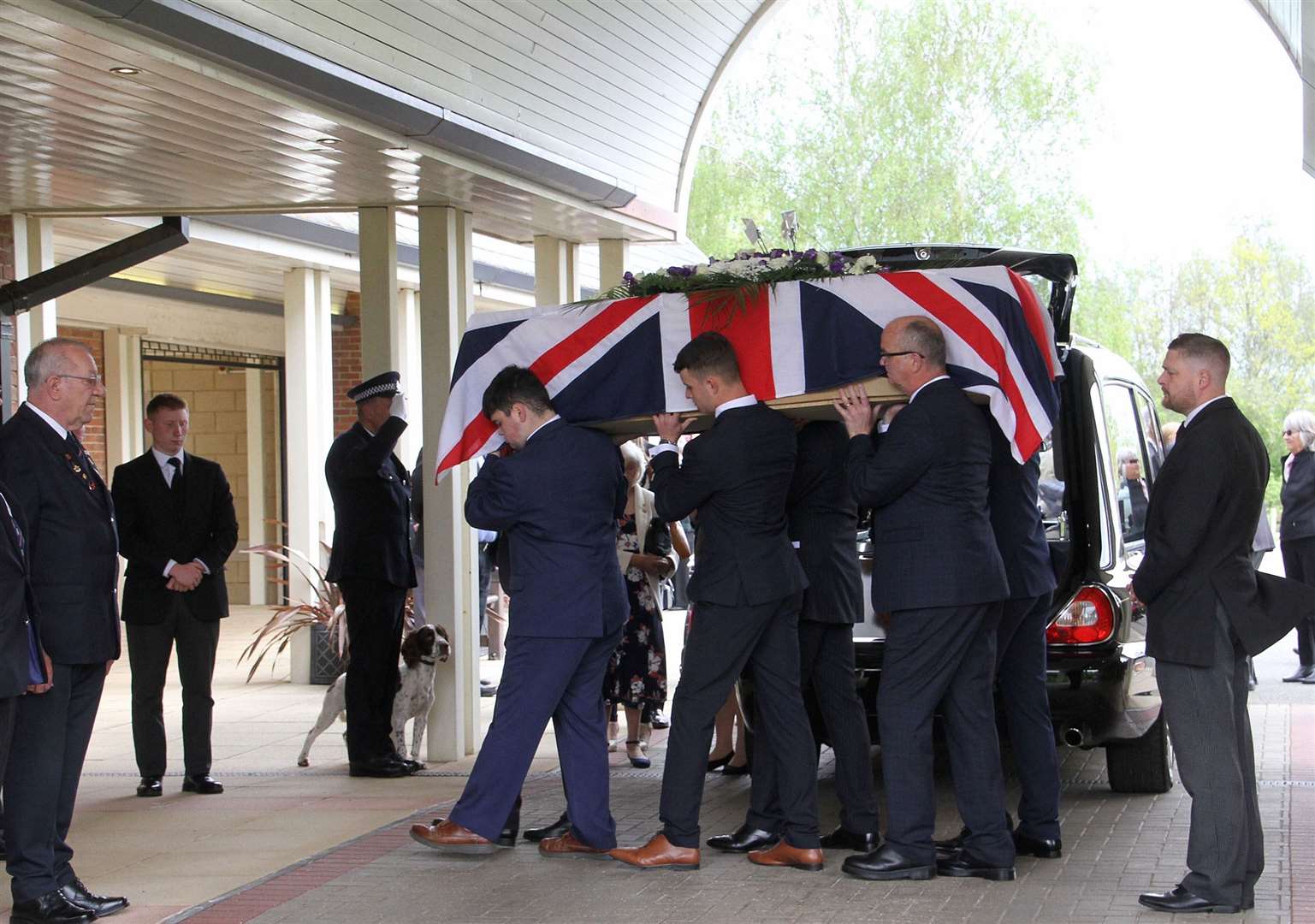 A Guard of Honour from the Kent Police Dog Unit and members of the Royal Navy Ass for Mick Bingham's Funeral. Picture: Roger Vaughan