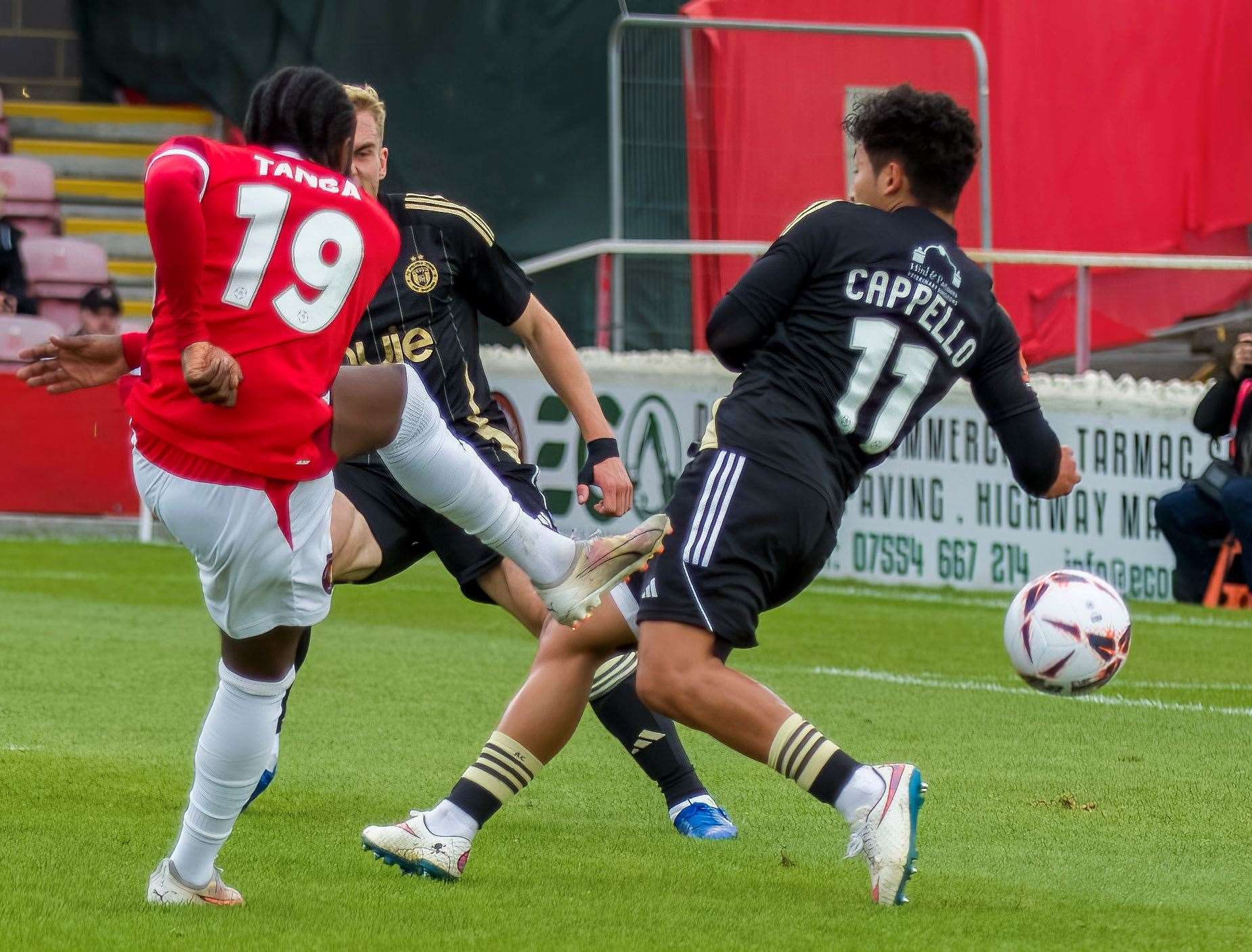 Jephte Tanga goes for goal for Ebbsfleet during last weekend’s 1-0 defeat at home to FC Halifax Town Picture: Ed Miller/EUFC