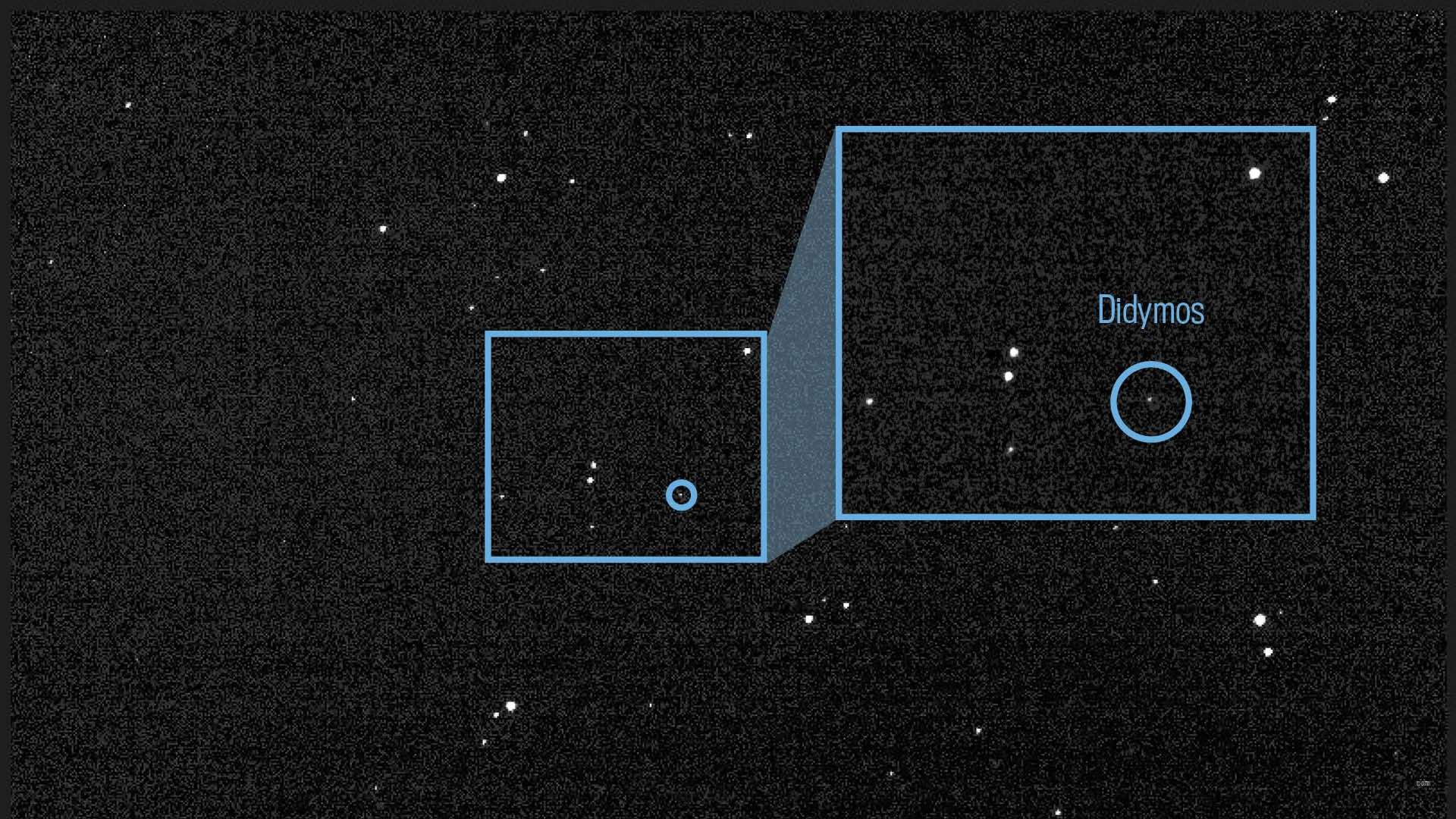 The image of asteroid Didymos and its orbiting moonlet Dimorphos was taken by Draco (Nasa JPL Dart Navigation Team)