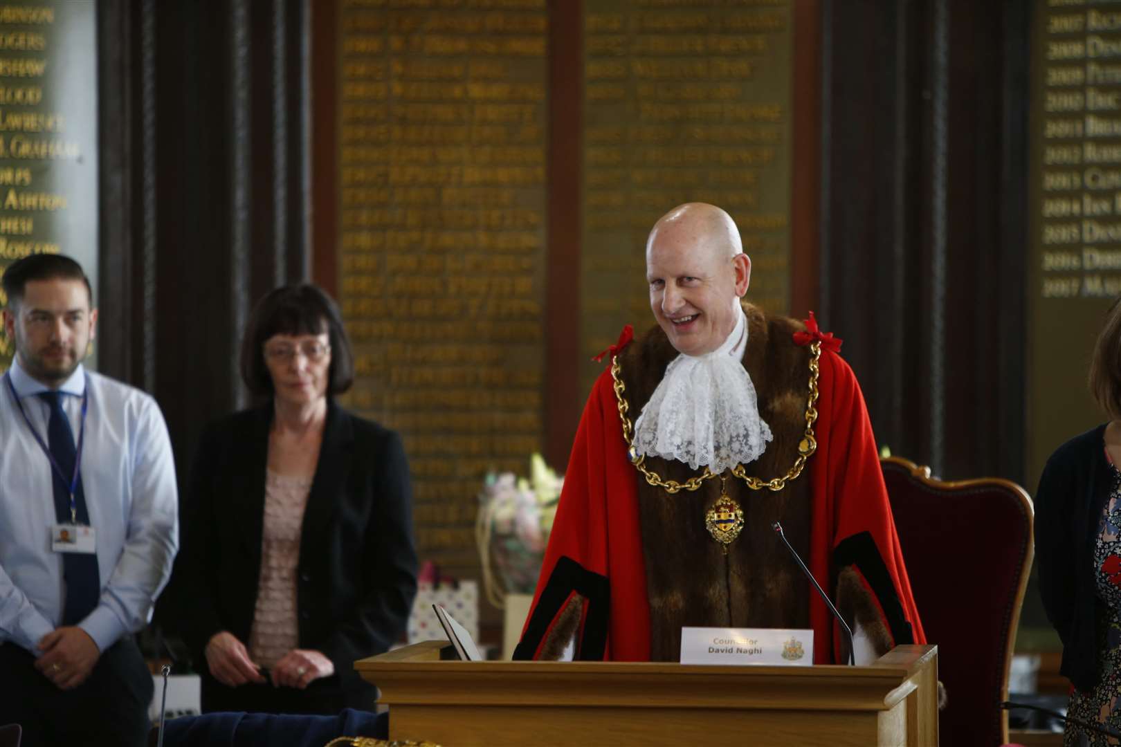 The new Mayor Cllr Dave Naghi takes his seat for the first time