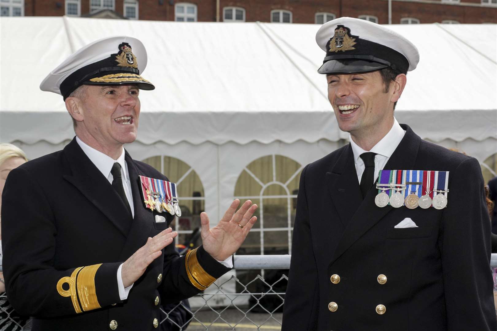 Rear Admiral Jim Higham and Commanding Officer of HMS Medway Lieutenant Commander Ben Power RN. Picture: Royal Navy. (16377395)