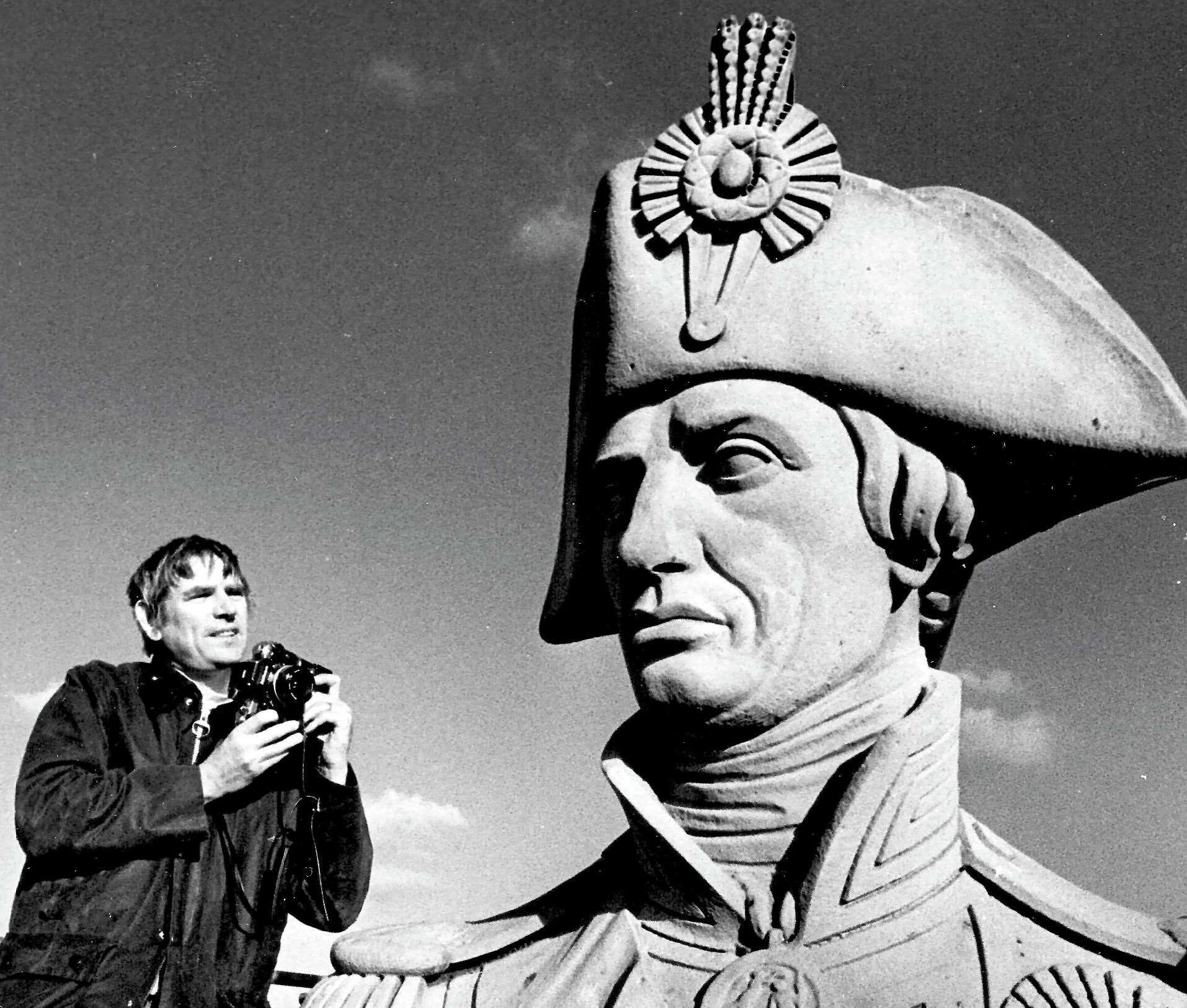 Roger on a high-flying assignment - 150 feet up Nelson's Column