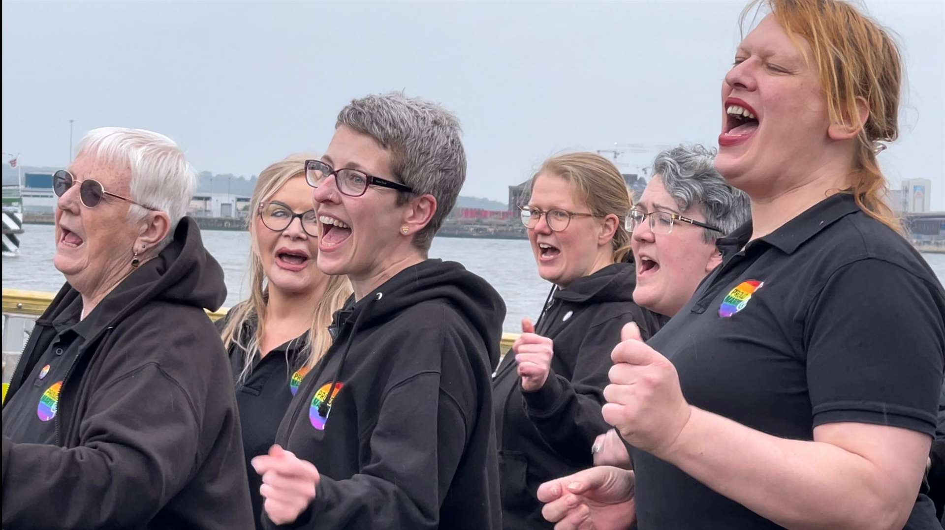 LGBTQ choir Proud Marys performing at the Pier Head in Liverpool (Natalie Nolan/PA)