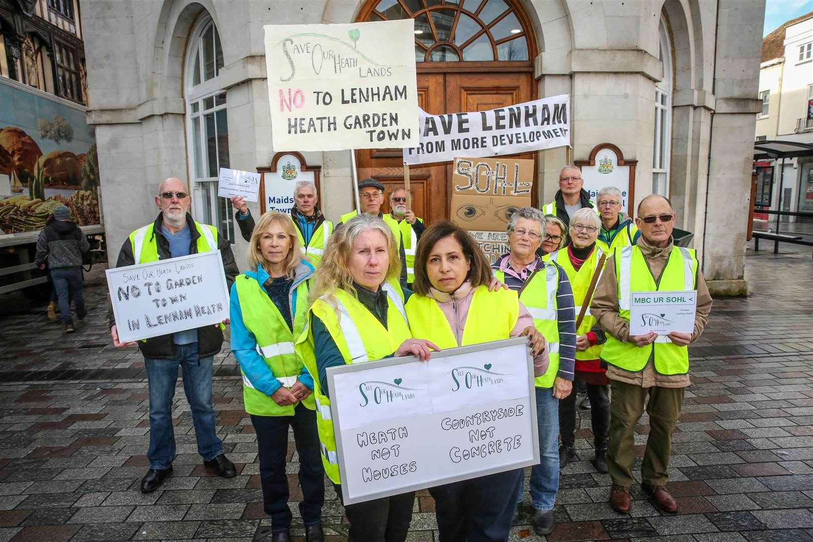 Save Our Heath Lands protesters outside theTown Hall