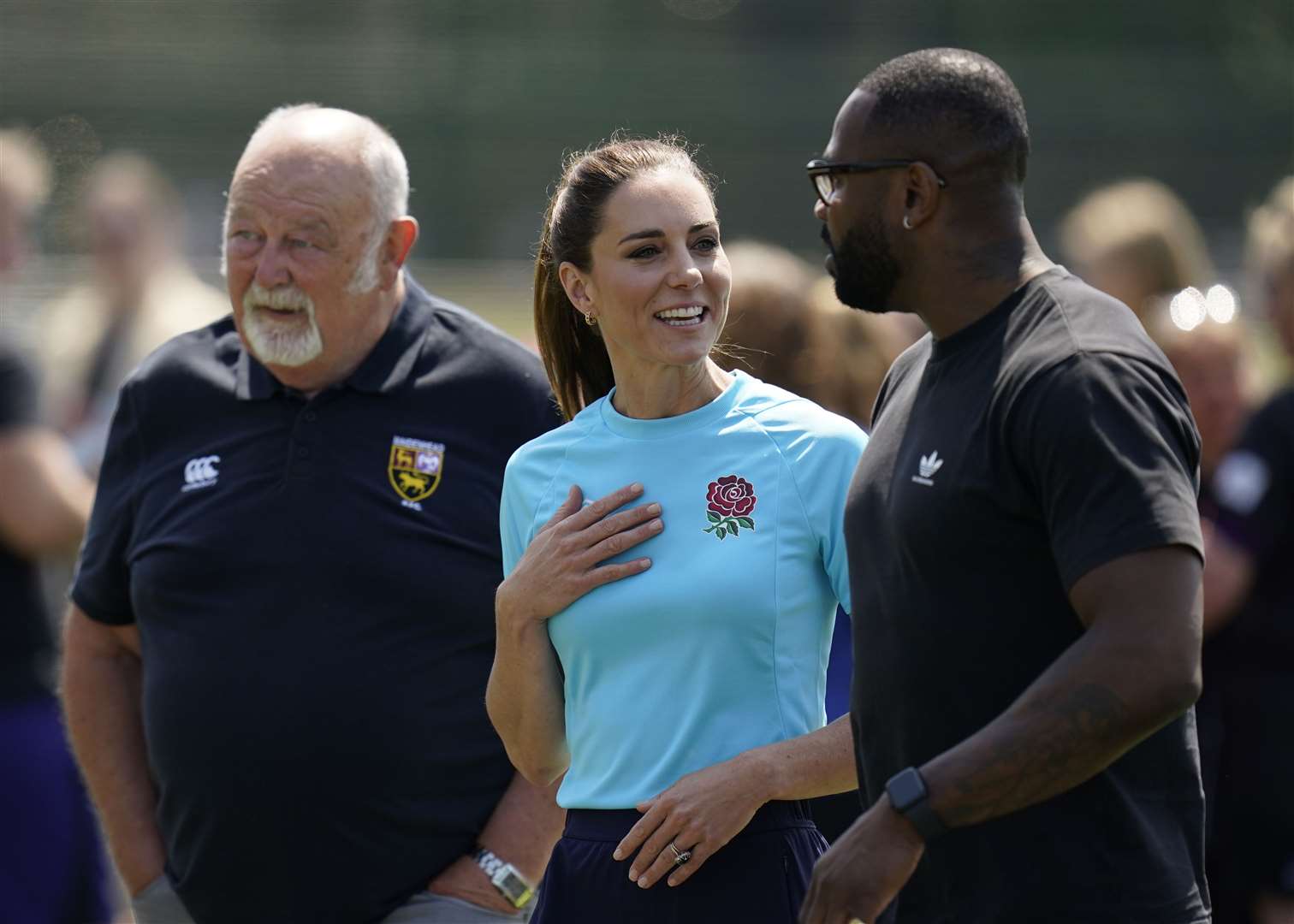 Kate with former England international Ugo Monye (Andrew Matthews/PA)