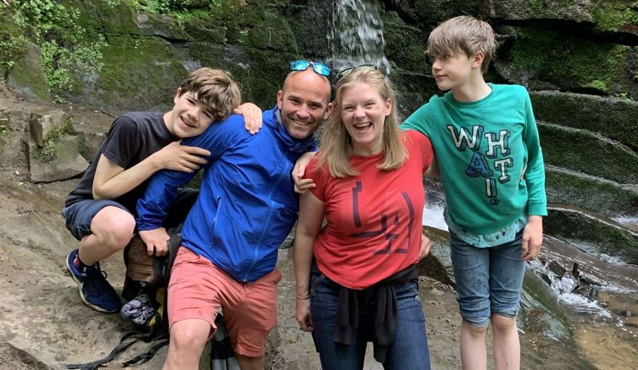 Kate with her husband Tom and children Reuben and Jasper