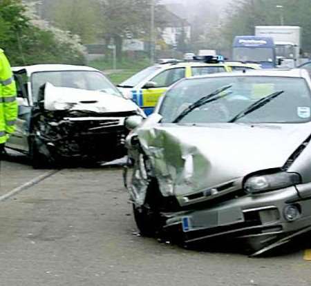 The two badly damaged vehicles. Picture: LEIGH HARTRUP