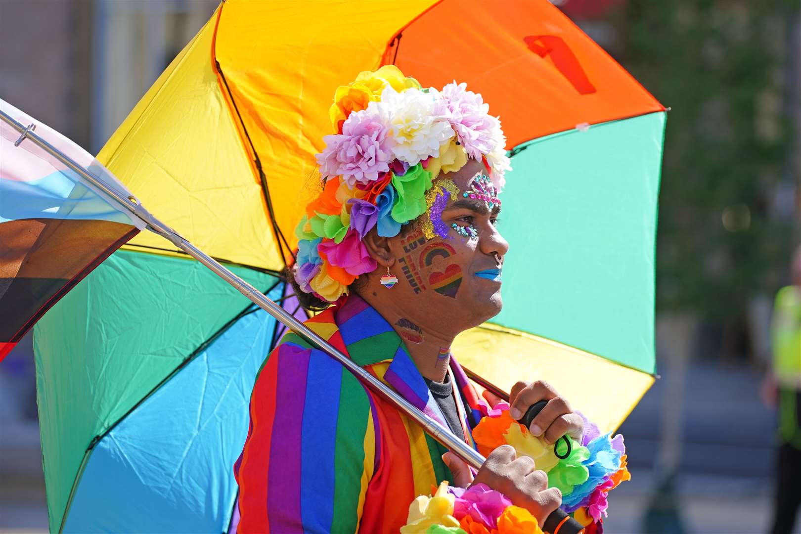 A person ahead of the Pride in Liverpool parade. (Peter Byrne/PA)