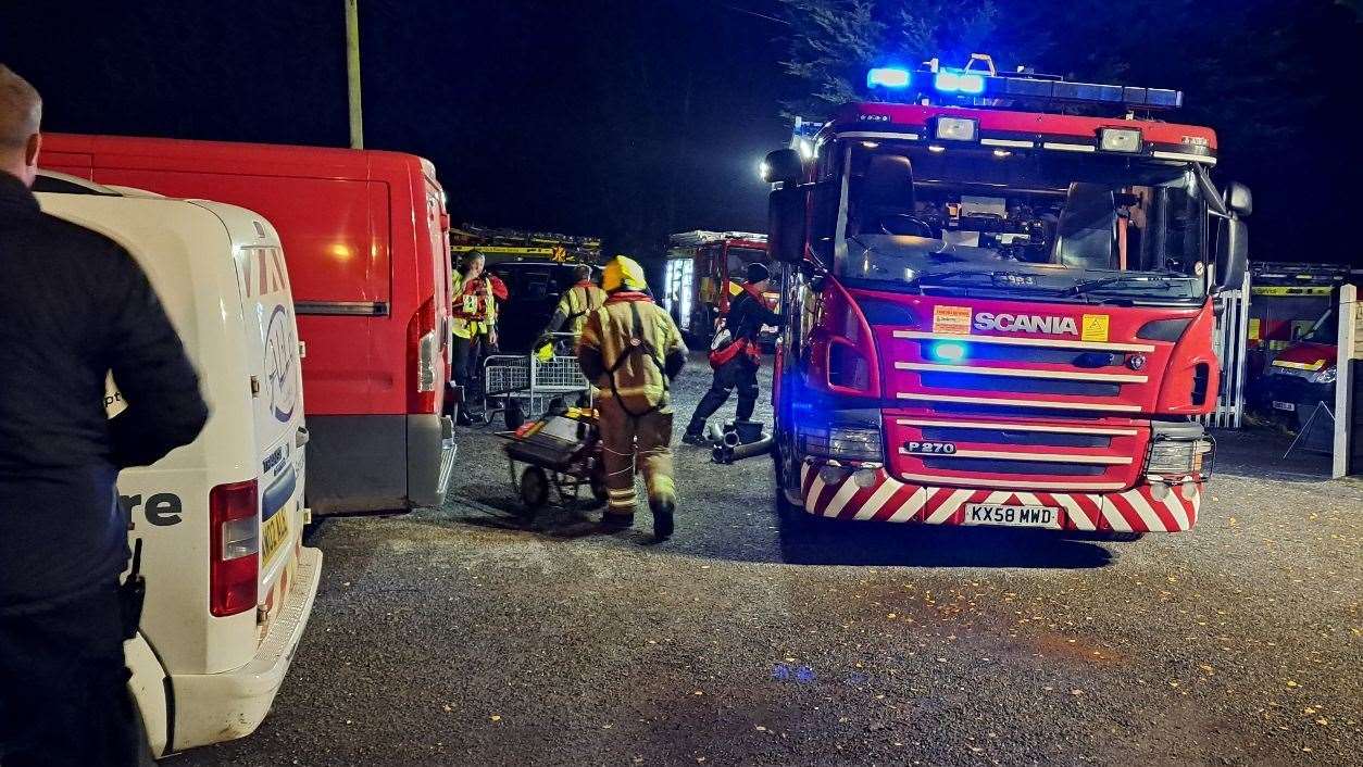 A fire engine at Strood Yacht Club after a boat went up in flames