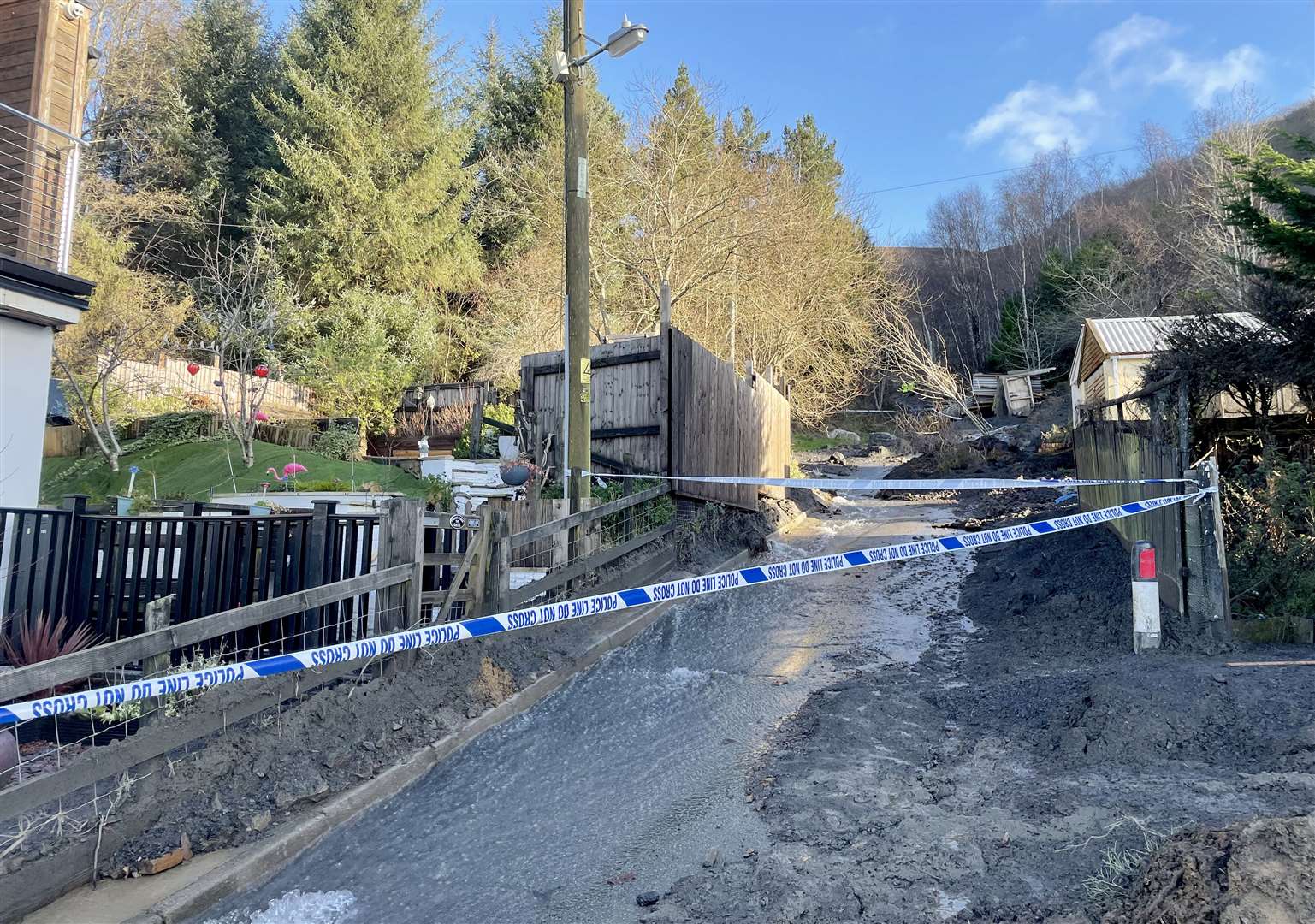 Debris on a street in Cwmtillery, Wales, where a mudslide forced residents from their homes (George Thompson/PA)