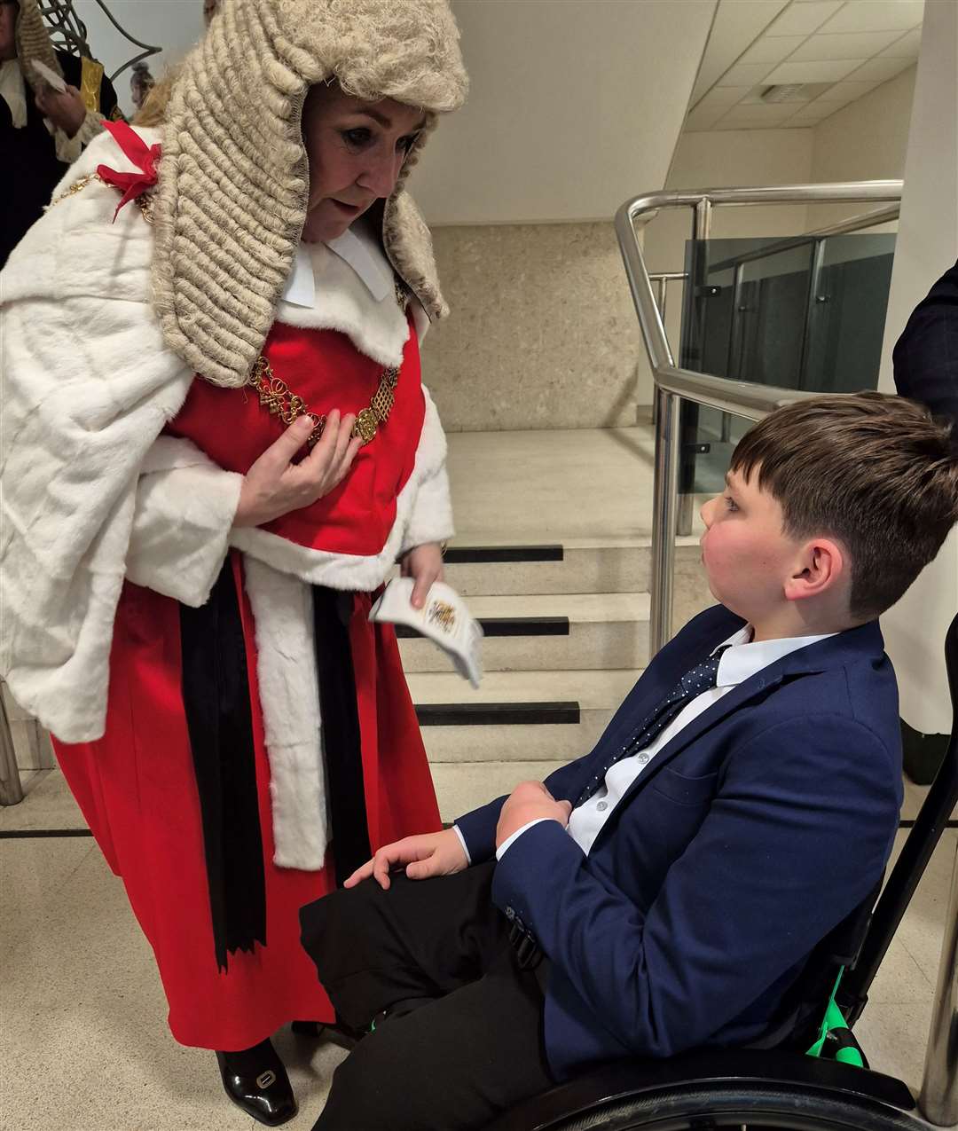 Lady Chief Justice of England and Wales Baroness Carr of Walton-on-the-Hill chatting to double amputee and the inspiration for Tony's Law, 10-year-old Tony Hudgell from Kings Hill. Picture: Julia Roberts