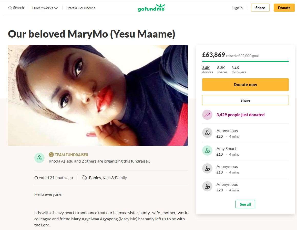 Mary Agyeiwaa Agyapong, a pregnant NHS nurse who died from Covid-19 (GoFundMe/PA)