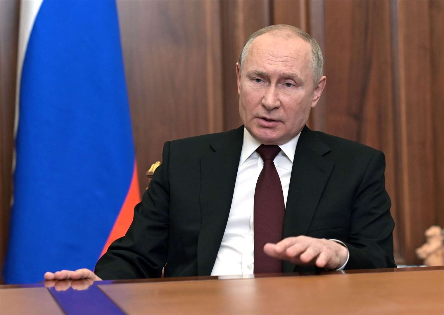 Russian President Vladimir Putin addresses the nation in the Kremlin (Alexei Nikolsky/Sputnik/Kremlin Pool Photo via AP)