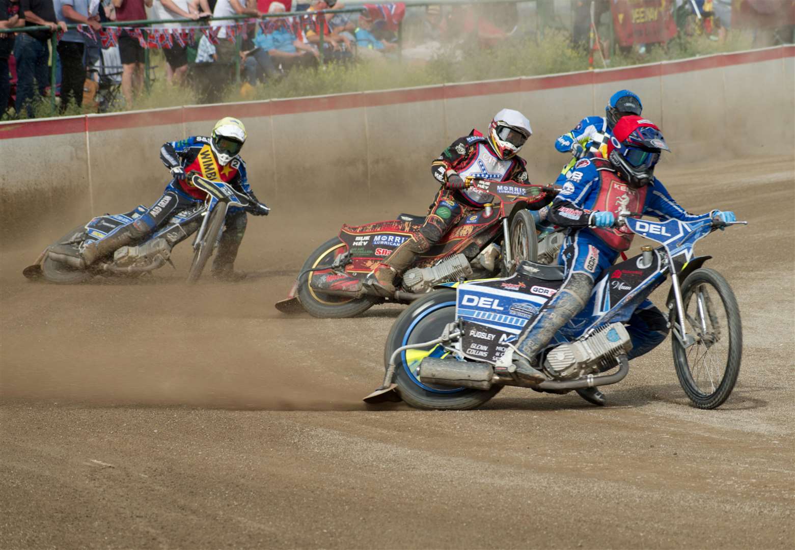 Kent Kings skipper Rhys Naylor setting up victory heading White City’s Luke Harris, Hackney’s Jack Kingston and Patrick Hamilton of Wimbledon Picture: Mike Pearce