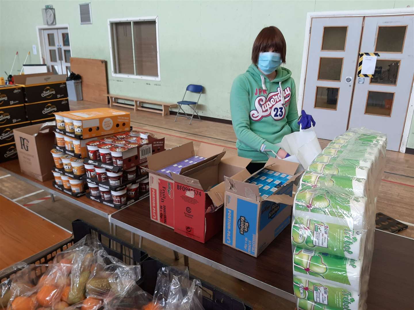 Food packing line at Canterbury for the coronavirus community hub