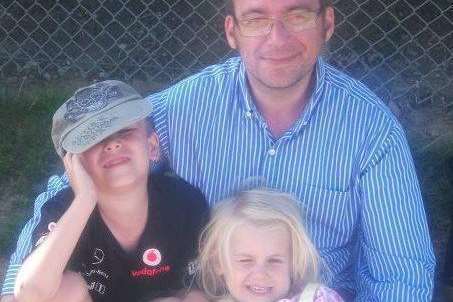 Stephen Belsey at Brands Hatch with his children Ryan and Sadie