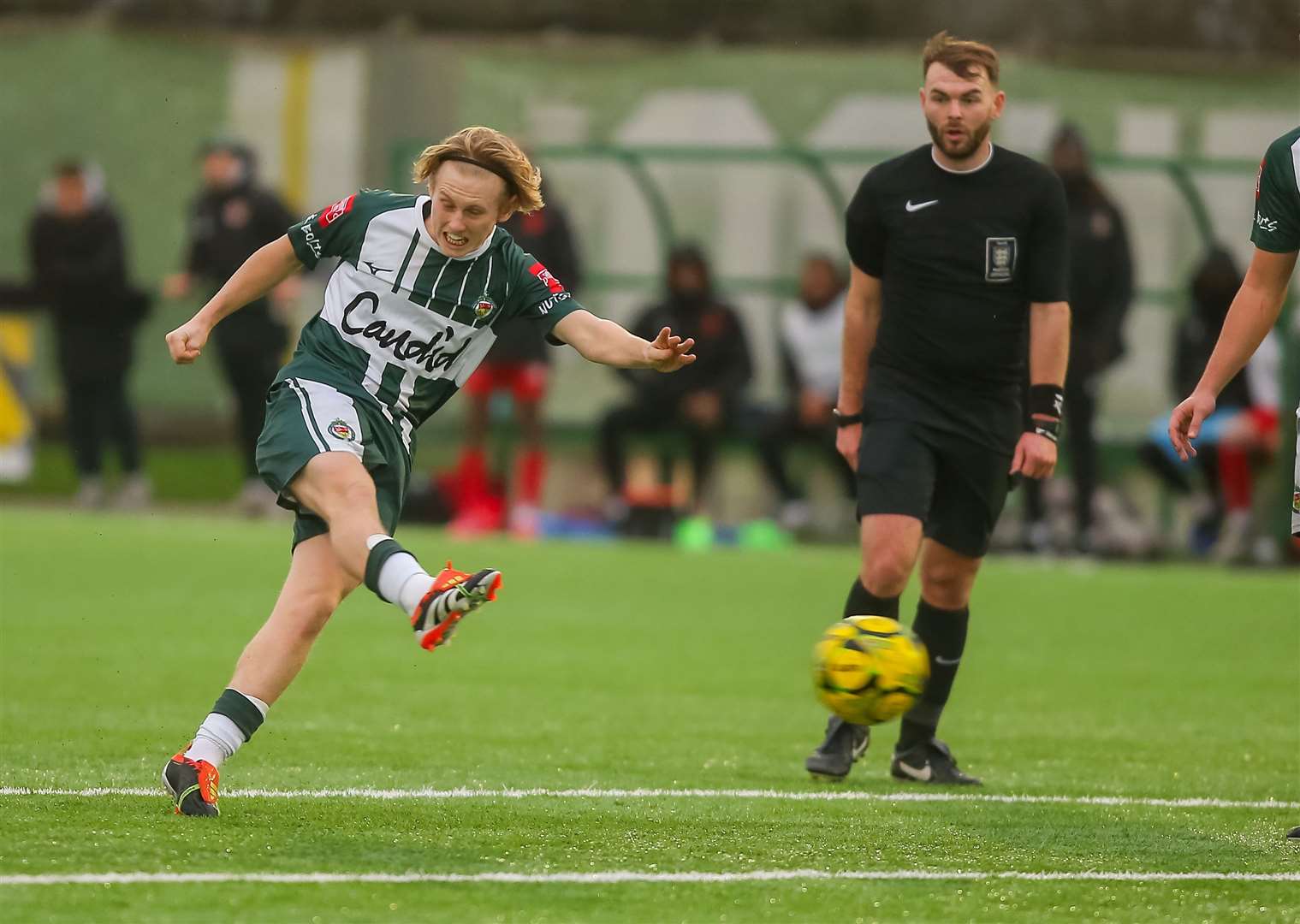 Ashford midfielder Mikey Berry goes for goal against Phoenix. Picture: Ian Scammell