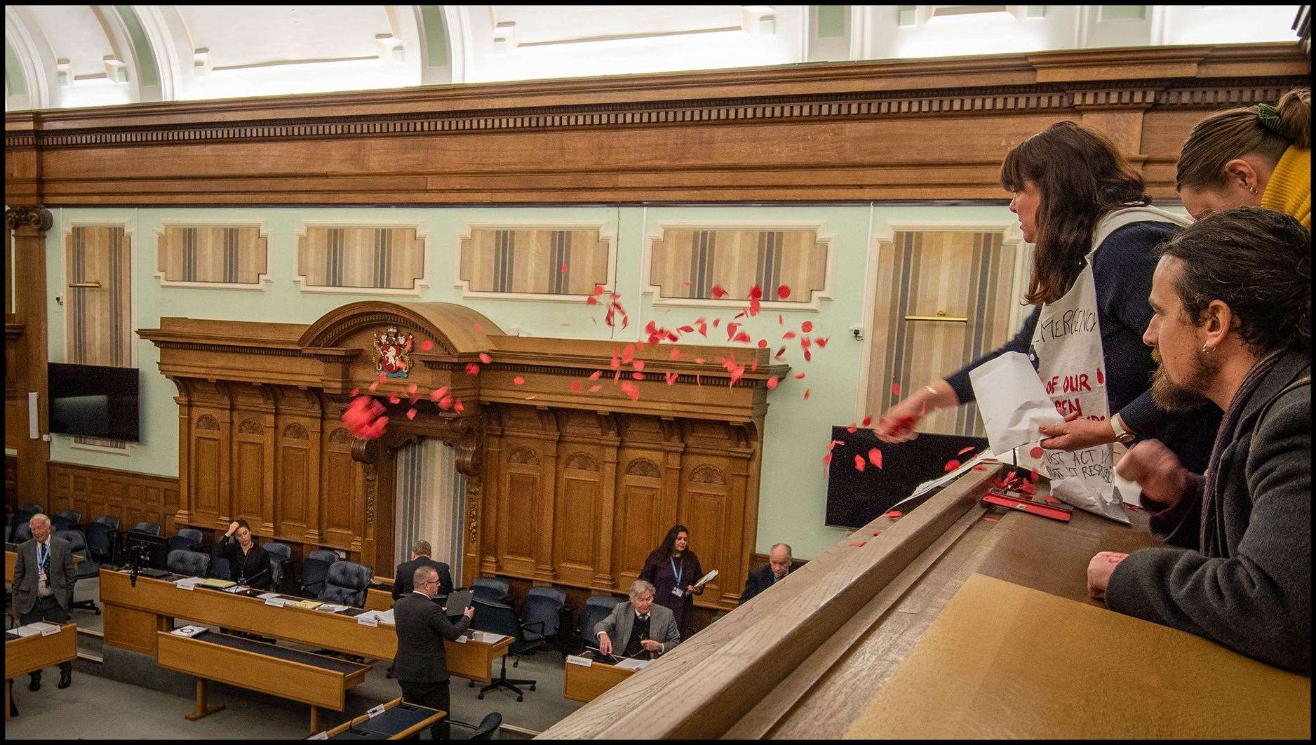 Extinction Rebellion campaigners at Maidstone's County Hall. Pictures: Benjamin Darlington