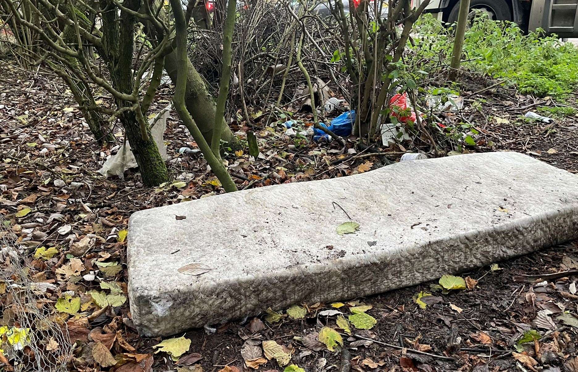 A mattress was among the rubbish left next to the public footpath which runs parallel to the A249