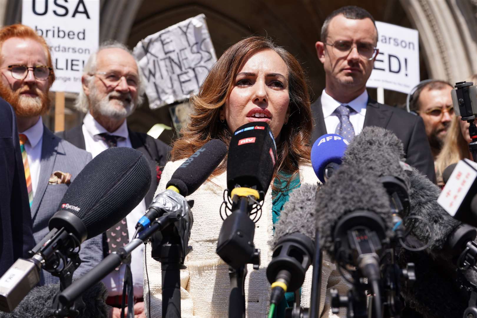 Stella Assange, wife of Julian Assange, giving a statement outside the Royal Courts of Justice in London (Lucy North/PA)