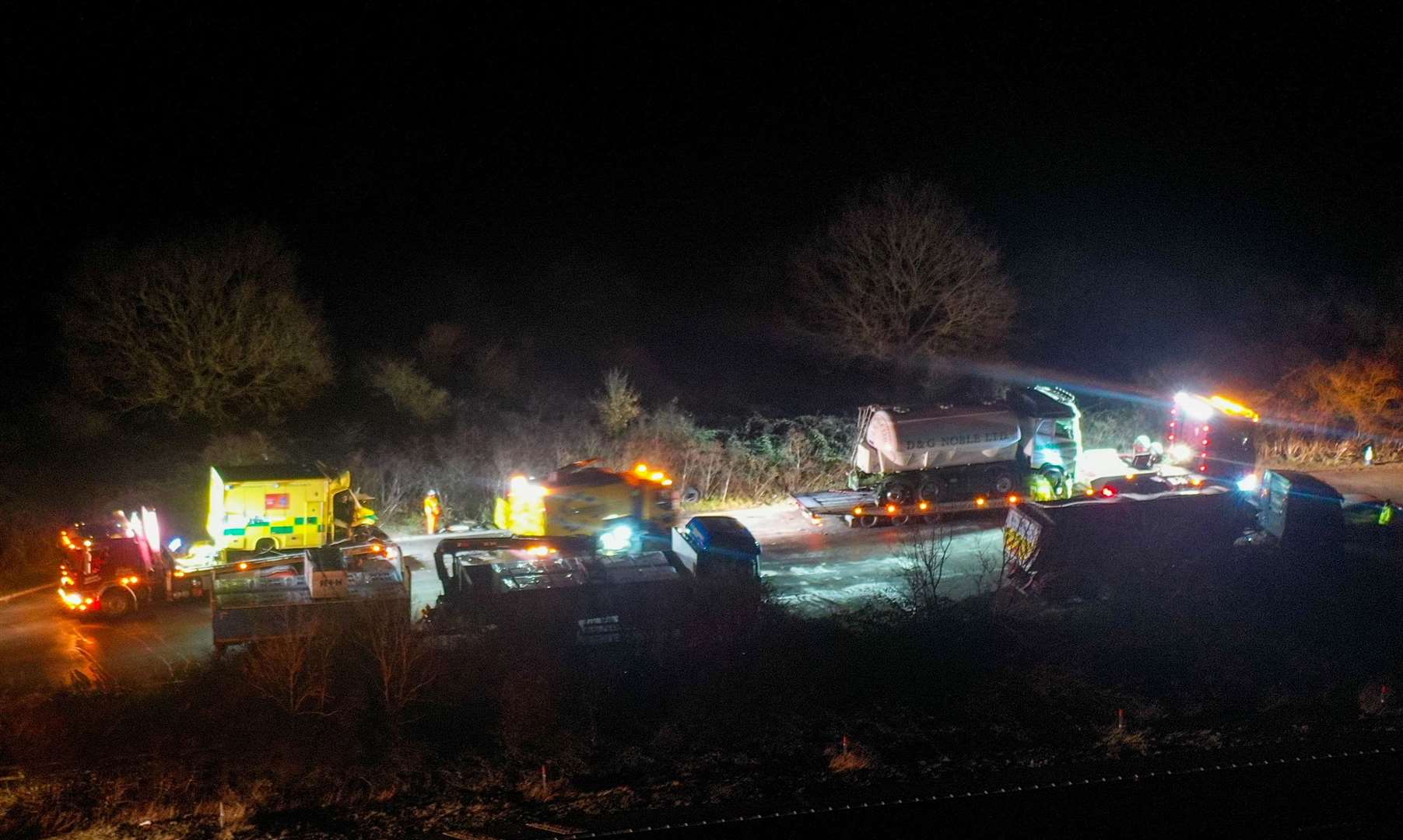 The crash scene at the layby off the A21