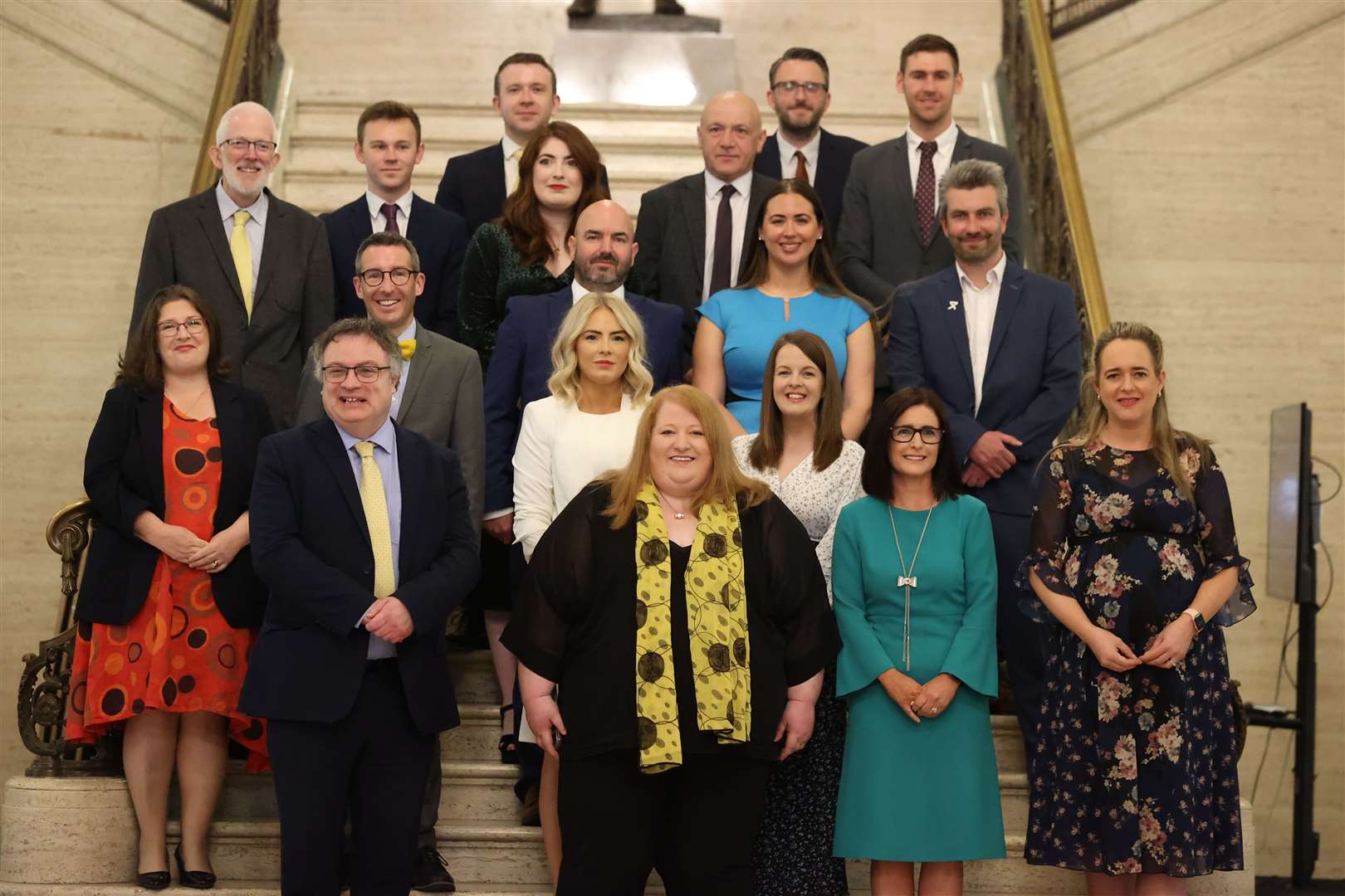 Alliance Party leader Naomi Long with her party’s newly-elected MLAs in 2022 (Liam McBurney/PA)