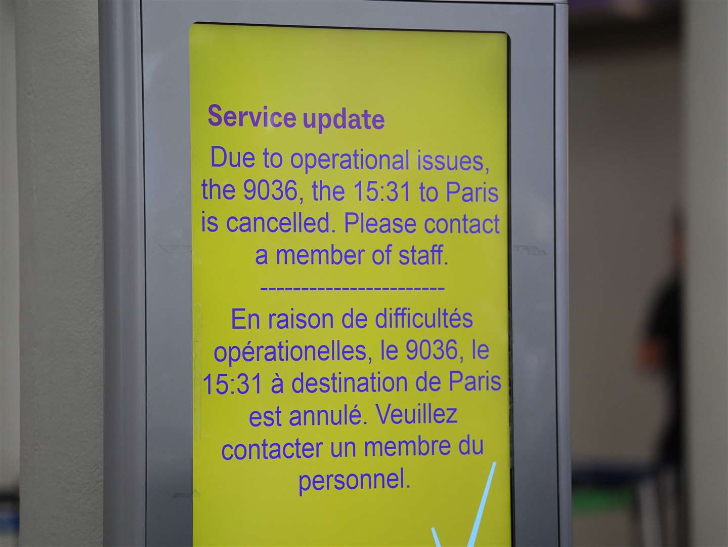 Signs confirming cancellations could be seen at the Eurostar terminal in St Pancras station (James Manning/PA)