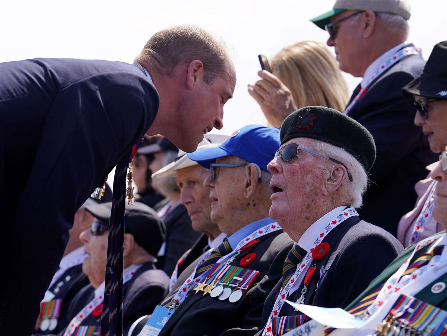 The Prince of Wales speaks to veterans at the Government of Canada ceremony to mark the 80th anniversary of D-Day, at Juno Beach in Courseulles-sur-Mer, Normandy (Jordan Pettitt/PA)