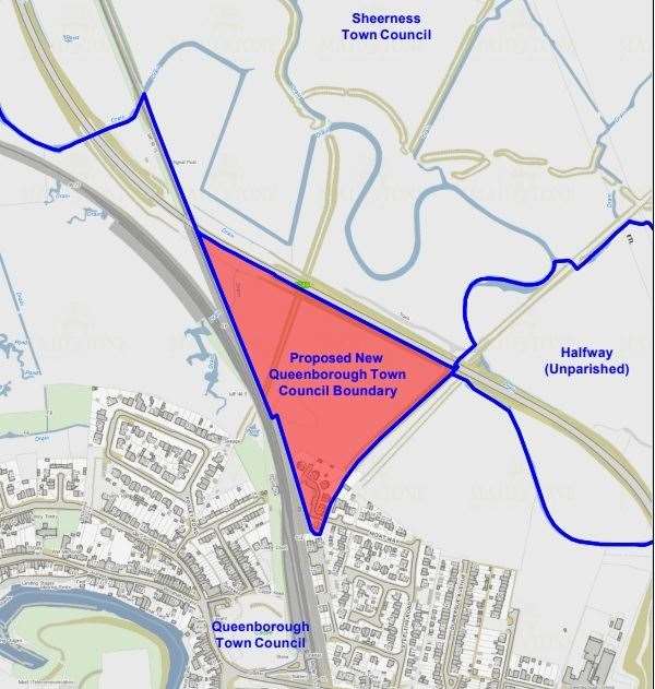 Proposed boundary changes to switch Lucas Close from Sheerness Town Council to Queenborough Town Council. Map: Swale council