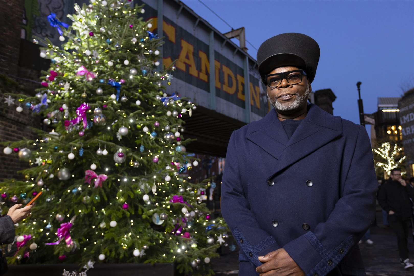 Soul II Soul founder, British DJ and music producer Jazzie B, launched Camden Market’s Christmas tree and lights display (David Parry/PA)