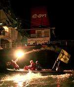 Greenpeace protesters attempting to board a coal vessel at Kingsnorth. Picture courtesy Greenpeace