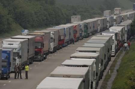 Lorries queue on the M20. Picture: Gary Browne