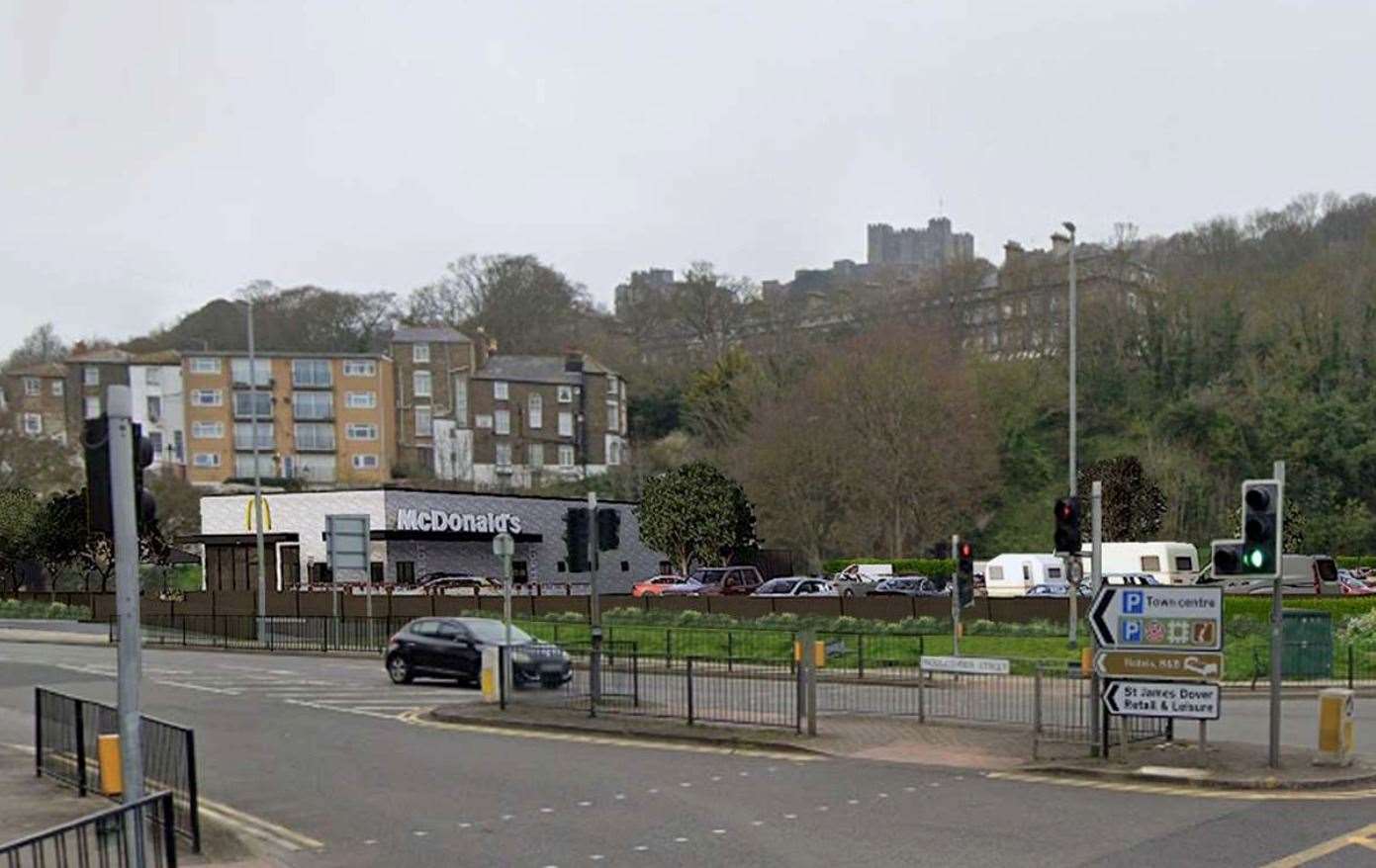 A new CGI shows how the proposed McDonald's would look in front of Dover Castle. Picture: Scurr Architects