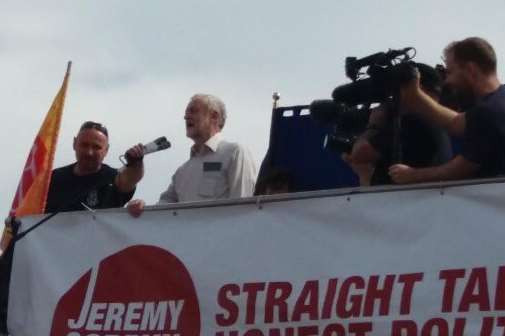 Labour leadership front runner Jeremy Corbyn makes his speech in Ramsgate. With thanks to Sarah Henney for the picture