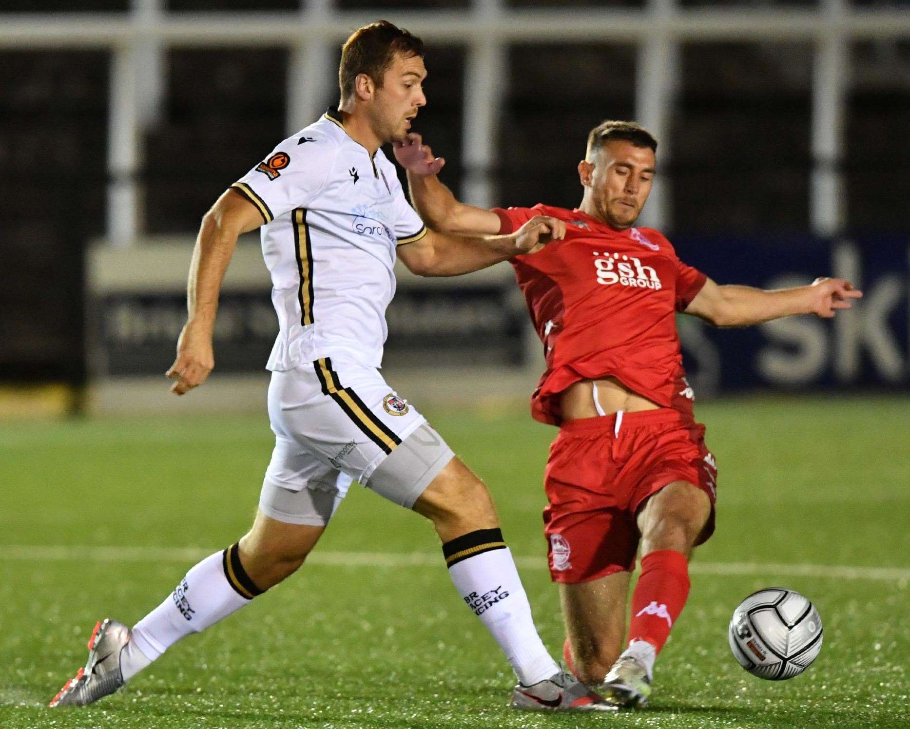 Dover (red) put their foot in against Bromley on Tuesday night. Picture: Keith Gillard