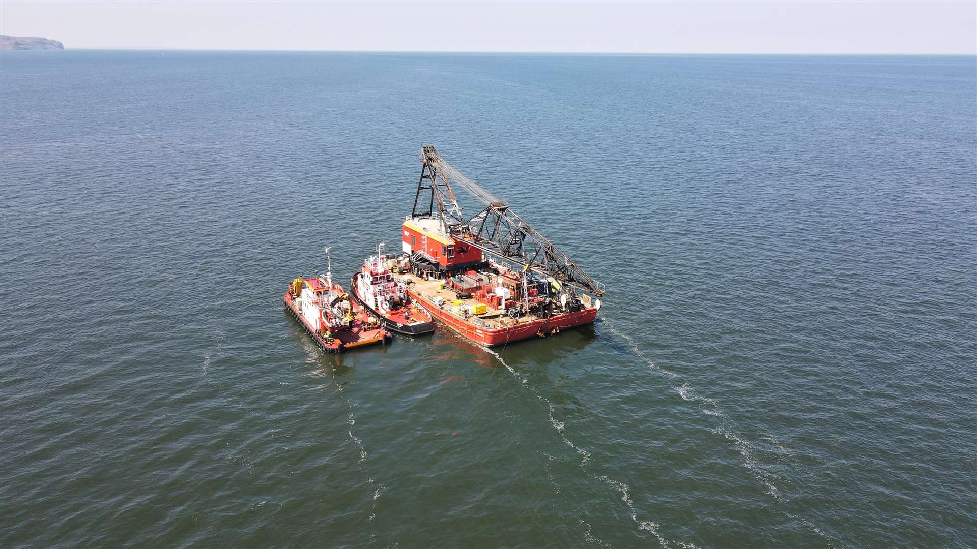 The wreck of sunken fishing vessel Nicola Faith, which went missing off the coast of Colwyn Bay in January, being raised from the seabed by the Marine Accident Investigation Branch (Department of Transport/PA)